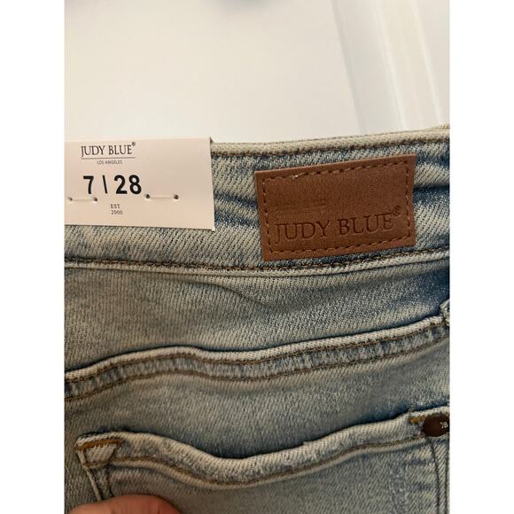 Judy Blue Straight Fit Jeans Women's 7/28 Destroyed High Waisted Side Slit Hem - Picture 12 of 12